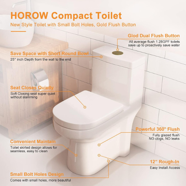 HOROW HWMT-8733 One Piece Small Compact Toilet