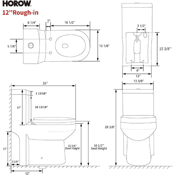 HOROW HWMT-8733 One Piece Small Compact Toilet